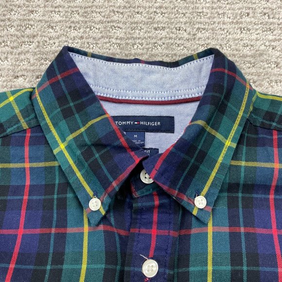Tommy Hilfiger Shirt Men Medium Green Multicolor Plaid Button Down Long Sleeve - Picture 4 of 10